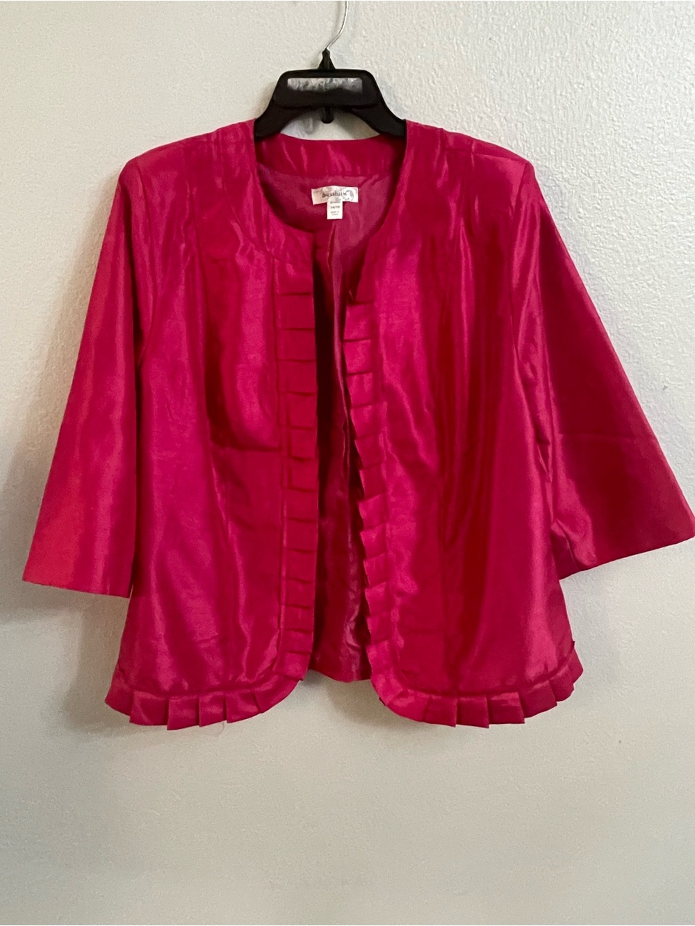 dressbarn Fuchsia Satin Open-Front Ruffle Hem Jacket Size 14/16 - Picture 2 of 11